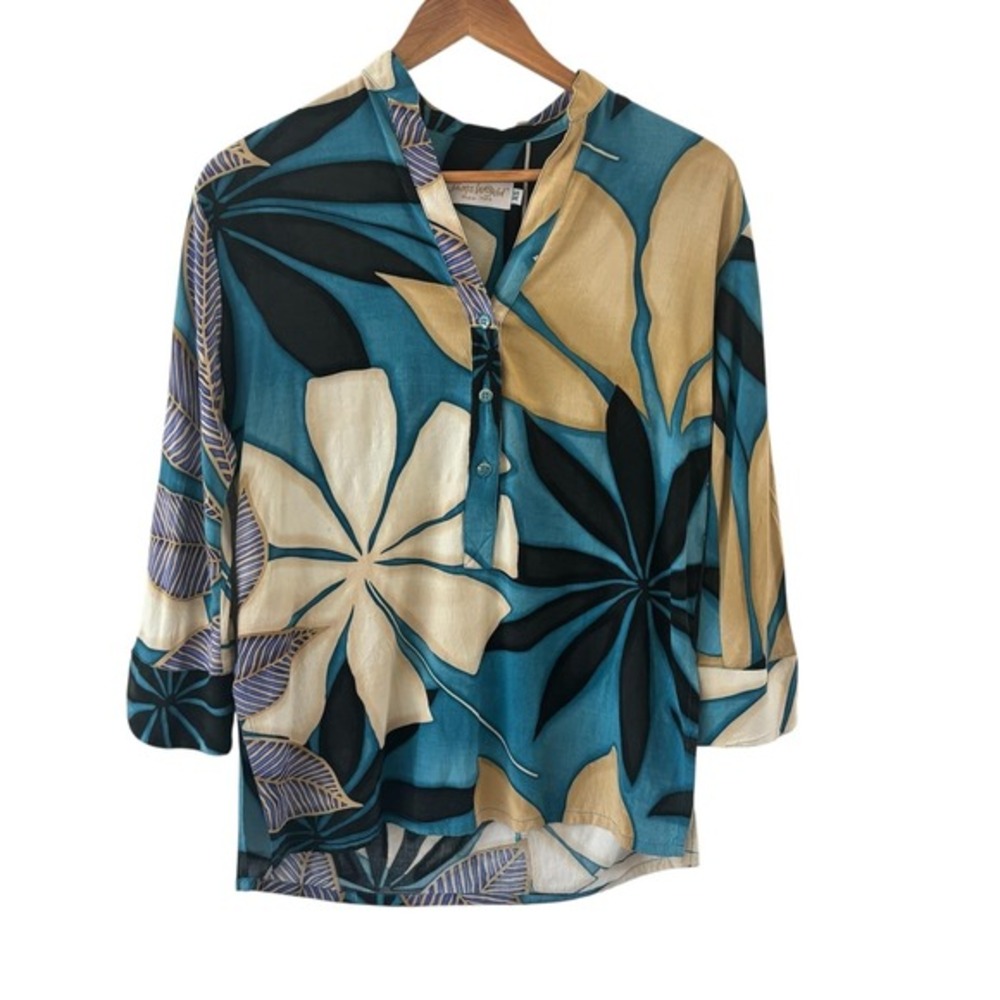 Vintage Jams World Aloha Tunic Top Womens Size XS Tropical‎ Floral Hawaiian